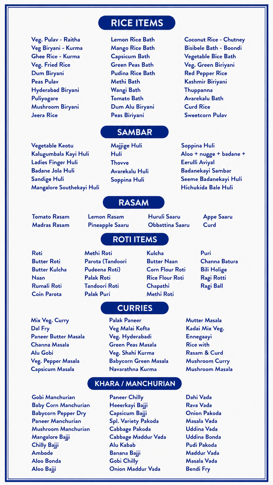 Shrungagiri Caterers Menu Page 2 - Traditional Rice, Rasam, Sambar and Curries